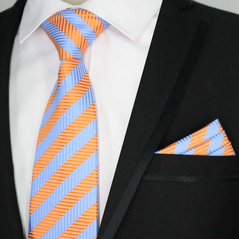 Yellow Color Plaids Stripes Jacquard Handkerchief Necktie