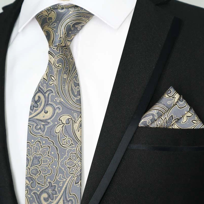 Yellow Color Plaids Stripes Jacquard Handkerchief Necktie
