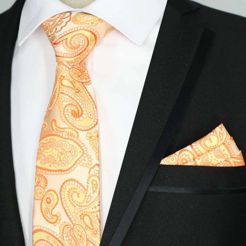 Yellow Color Plaids Stripes Jacquard Handkerchief Necktie