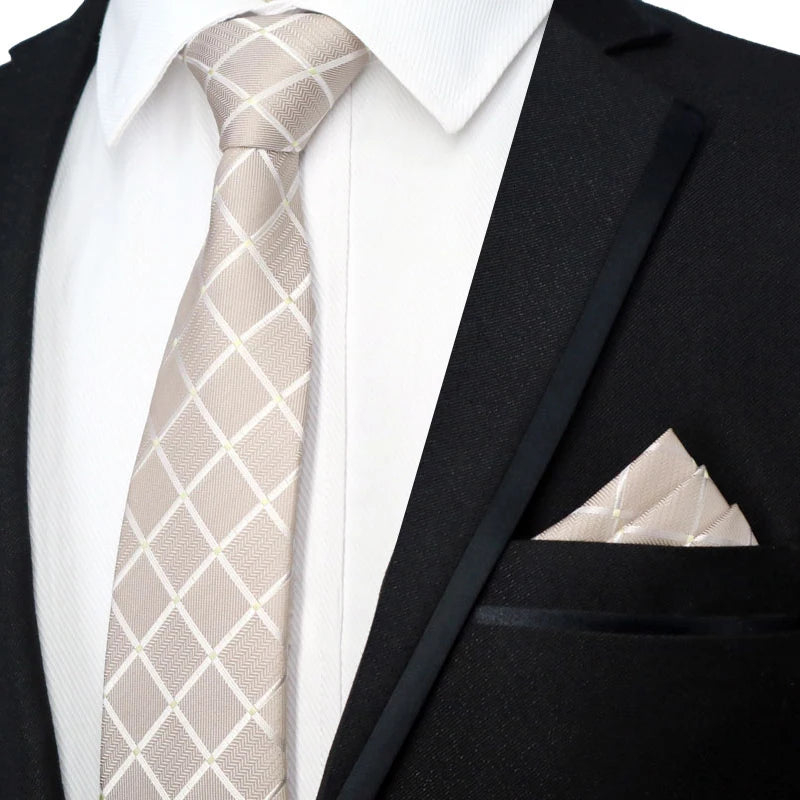 Yellow Color Plaids Stripes Jacquard Handkerchief Necktie