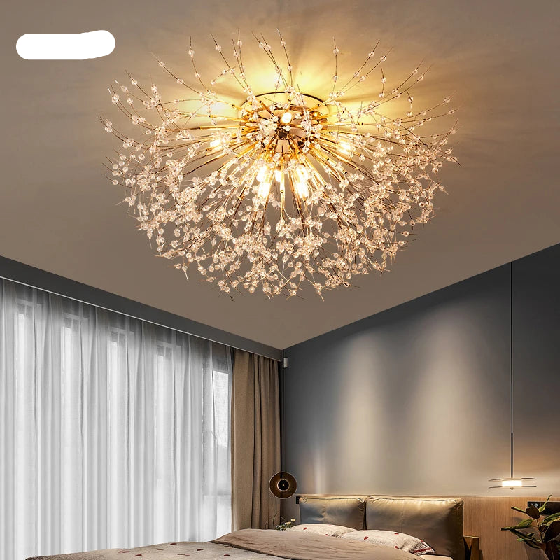 LED firework chandelier with crystal dandelion branches for ceiling decor