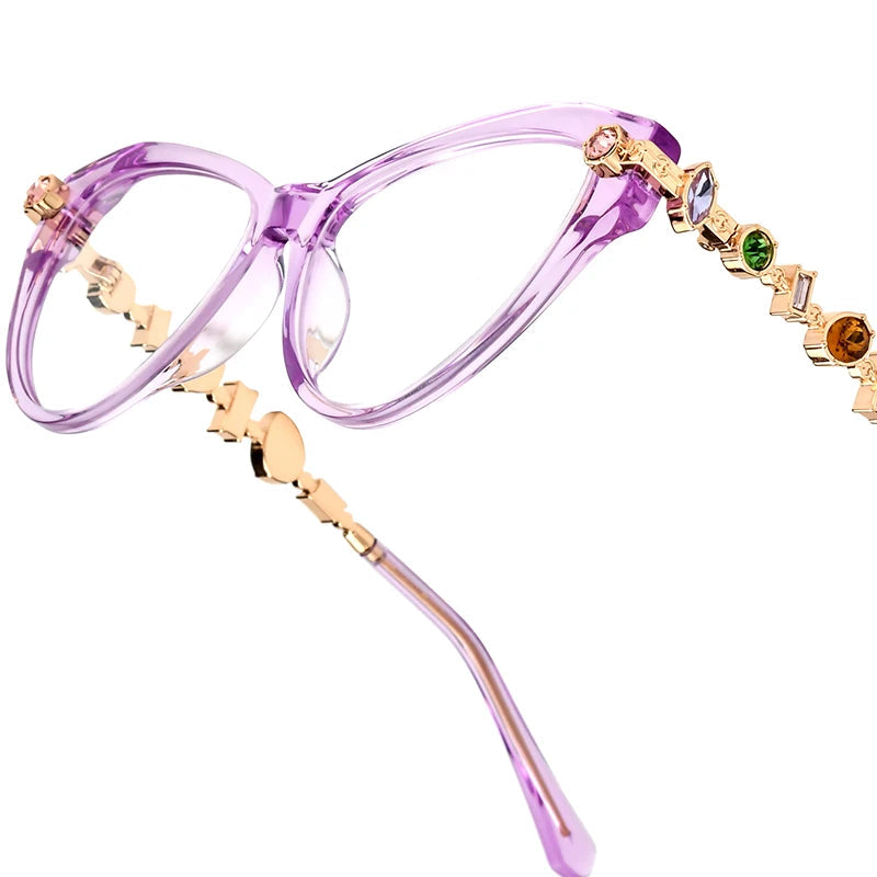 Women wearing acetate metal diamond cat eye fashion eyeglasses frame