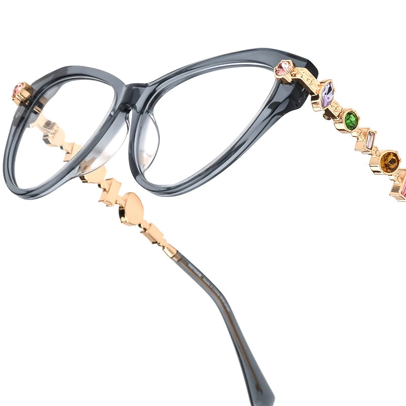 Women wearing acetate metal diamond cat eye fashion eyeglasses frame
