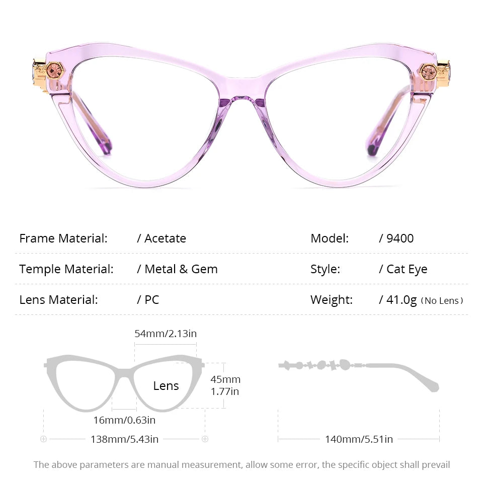 Women wearing acetate metal diamond cat eye fashion eyeglasses frame