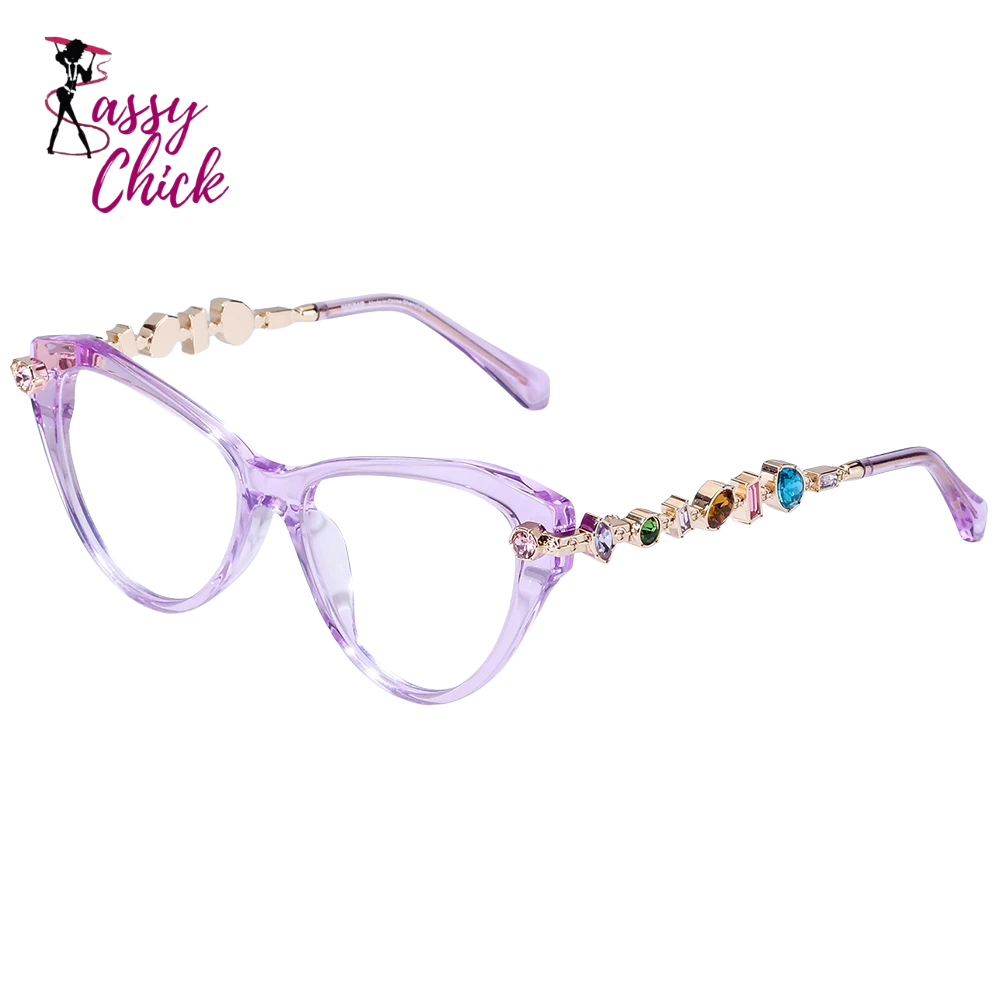 Women wearing acetate metal diamond cat eye fashion eyeglasses frame