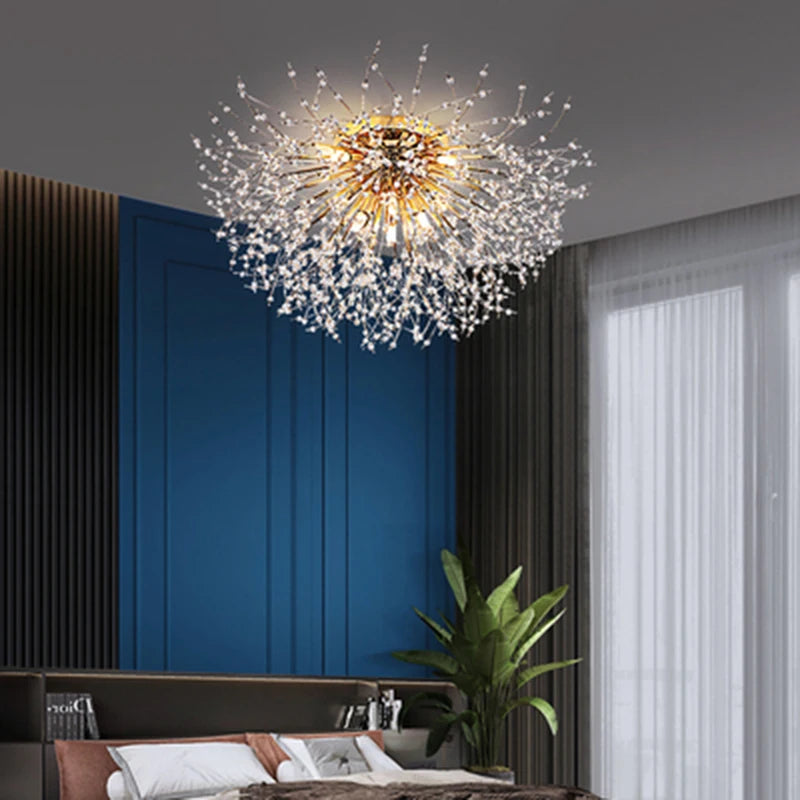 LED firework chandelier with crystal dandelion branches for ceiling decor