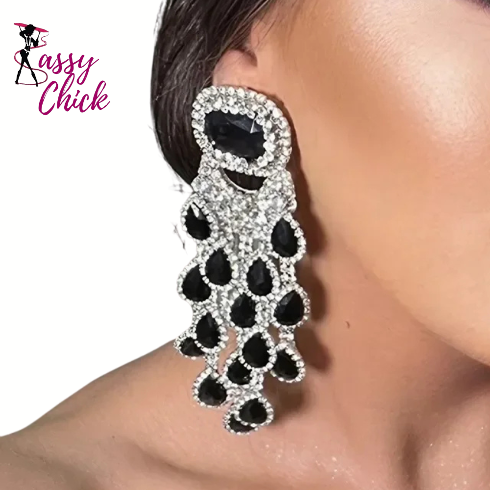 Black Crystal Tassel Earrings Sassy Chick