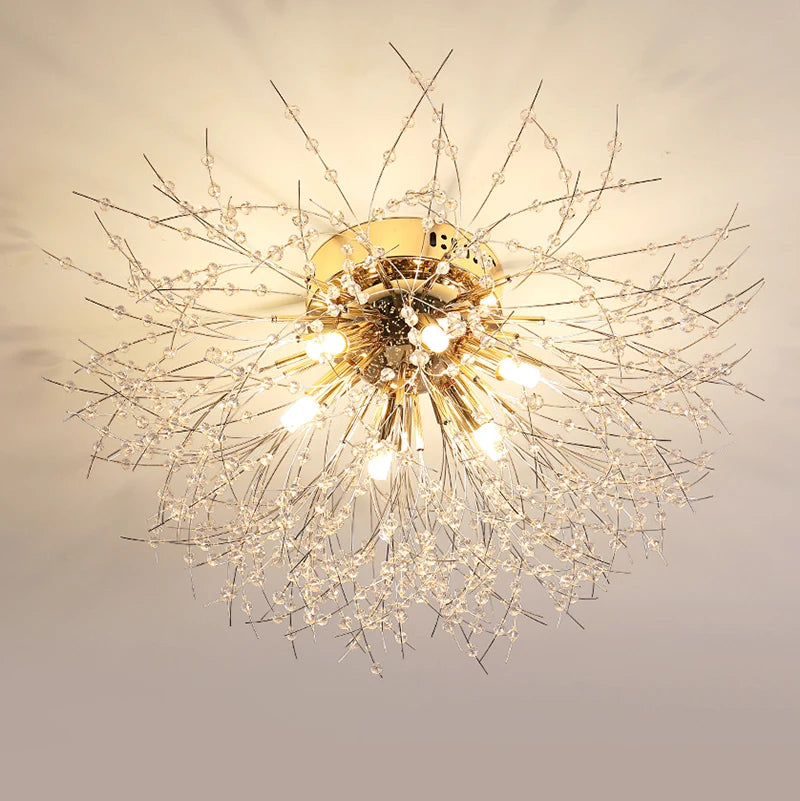 LED firework chandelier with crystal dandelion branches for ceiling decor
