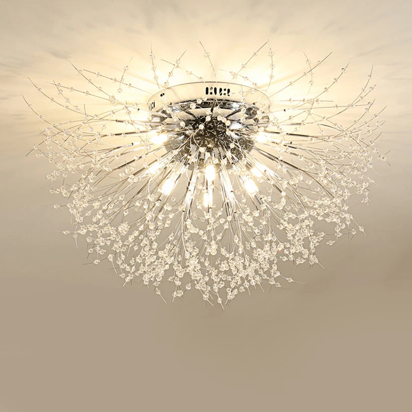 LED firework chandelier with crystal dandelion branches for ceiling decor