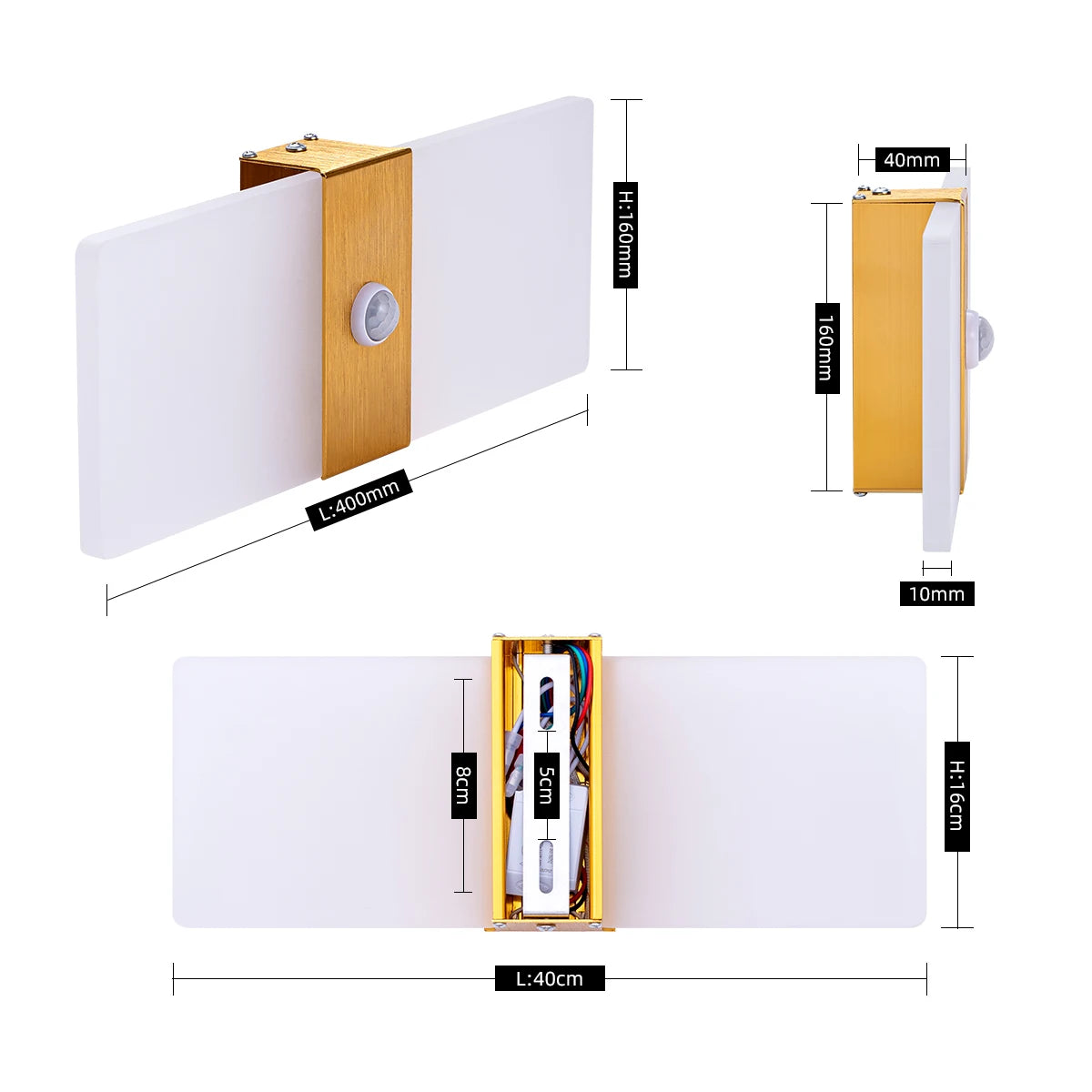 LED wall light with PIR motion sensor mounted in a bedroom or hallway