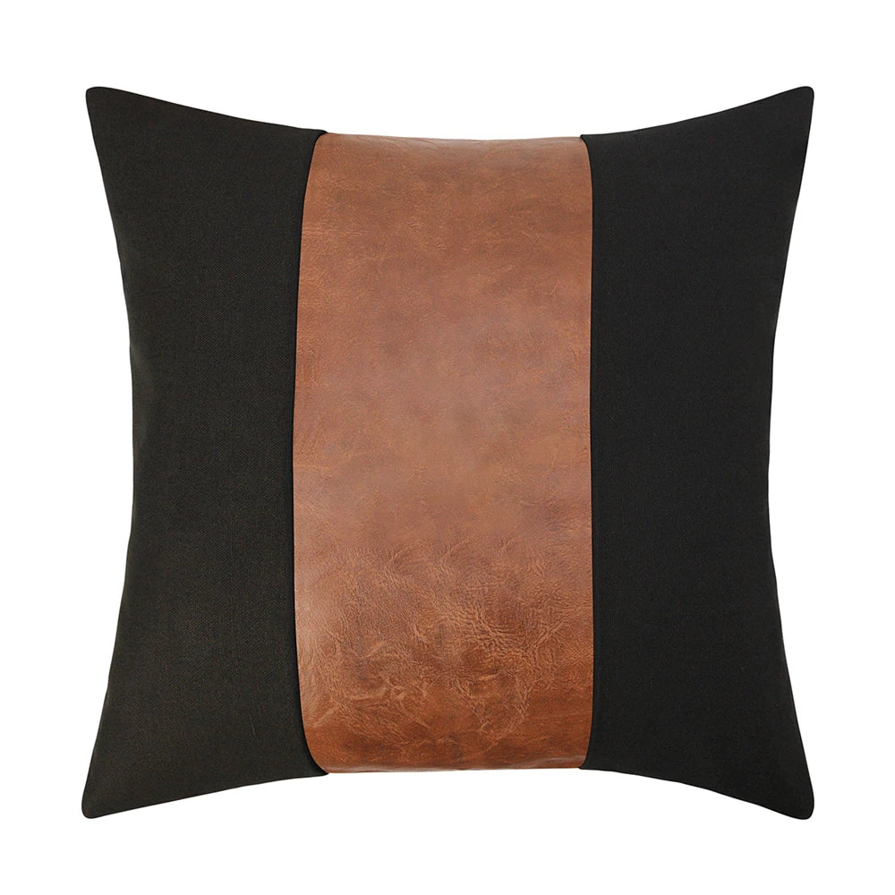 PU leather patchwork 45x45 decorative pillow cover on sofa