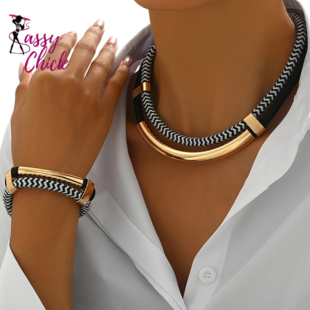 Double Line Metal Tube Necklace and Bracelet Sassy Chick