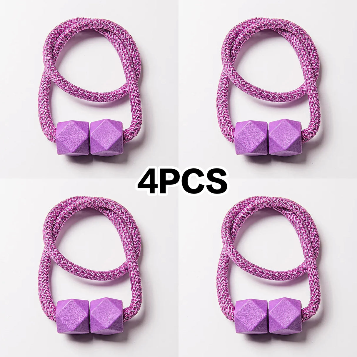 Set of 4 magnetic curtain tiebacks with thick rope design in a living room