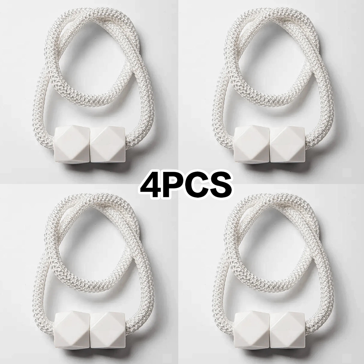 Set of 4 magnetic curtain tiebacks with thick rope design in a living room