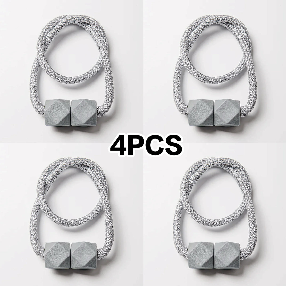 Set of 4 magnetic curtain tiebacks with thick rope design in a living room