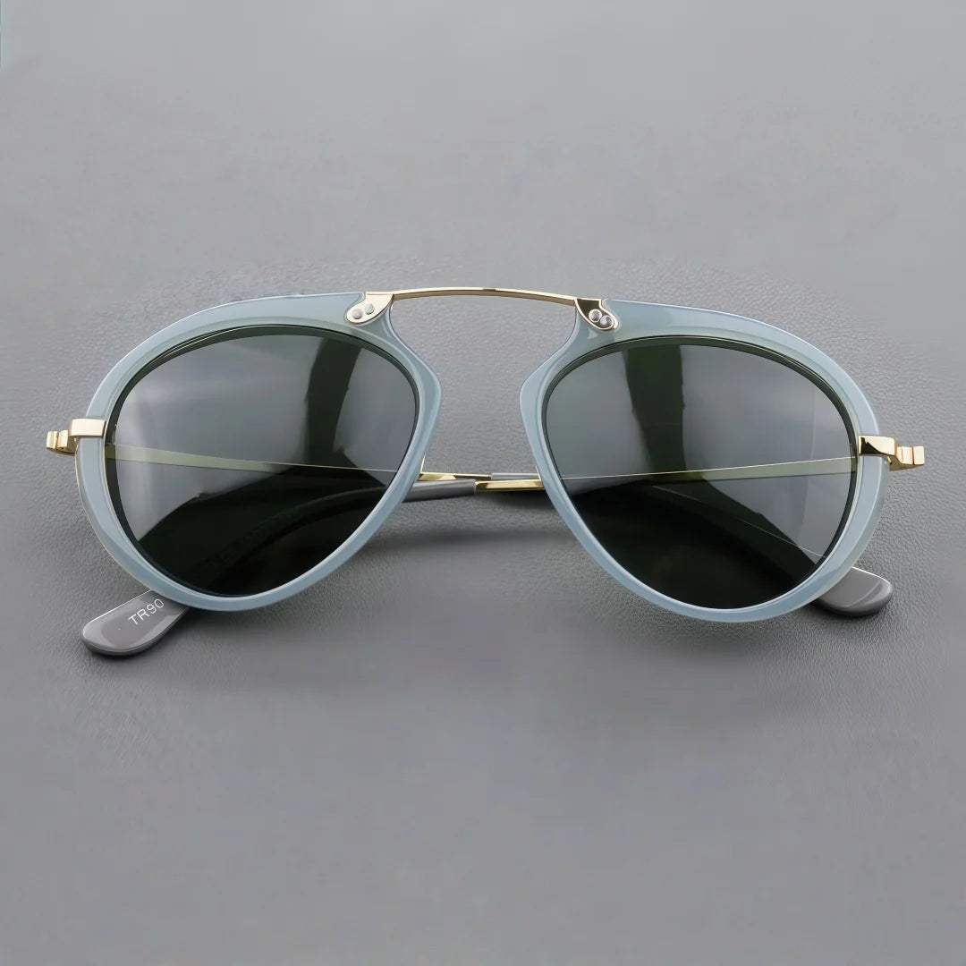 Men and women wearing geometric polarized sunglasses with acetate metal frame