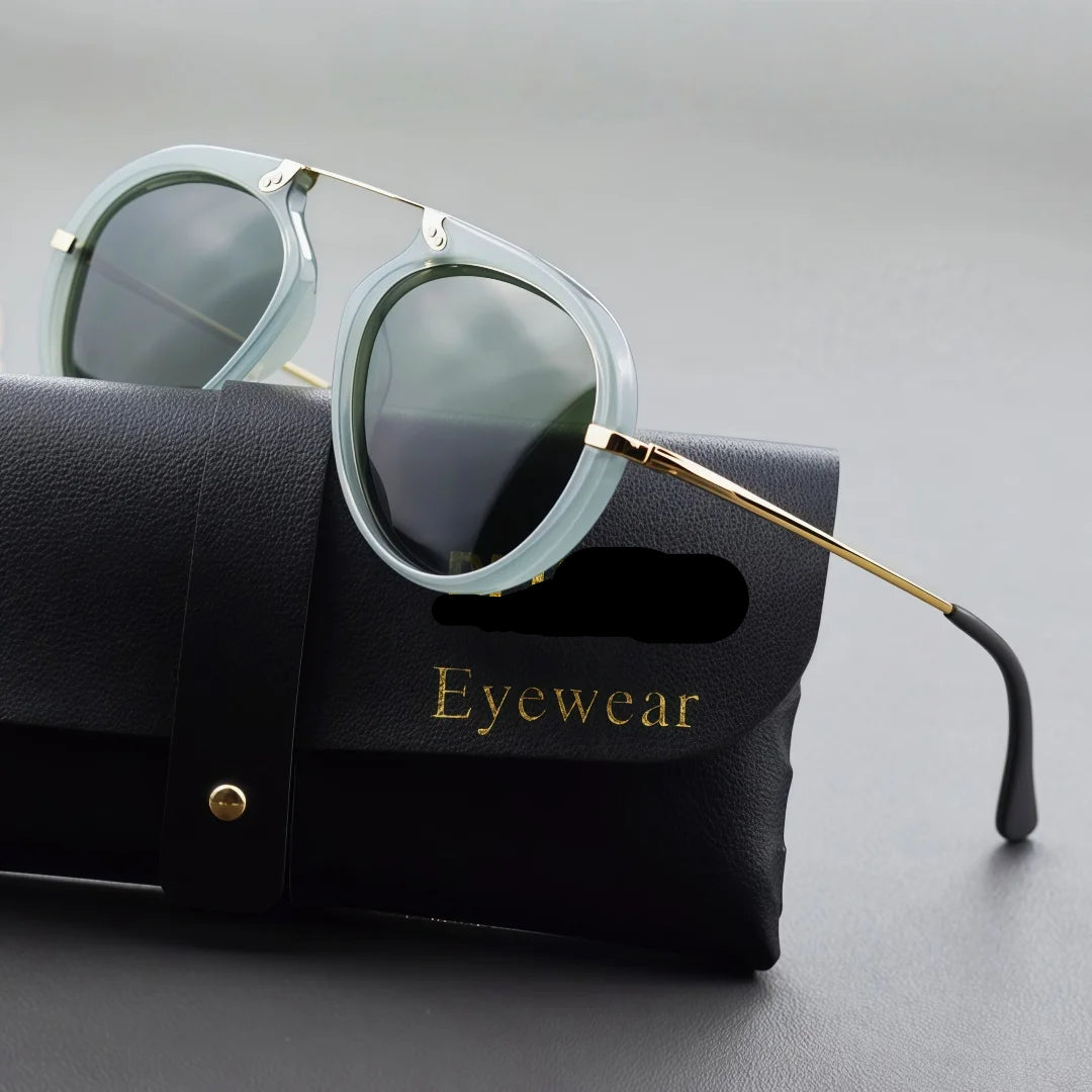 Men and women wearing geometric polarized sunglasses with acetate metal frame