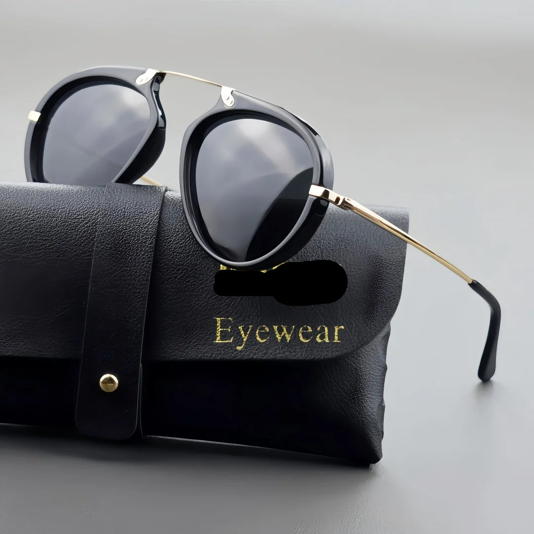 Men and women wearing geometric polarized sunglasses with acetate metal frame