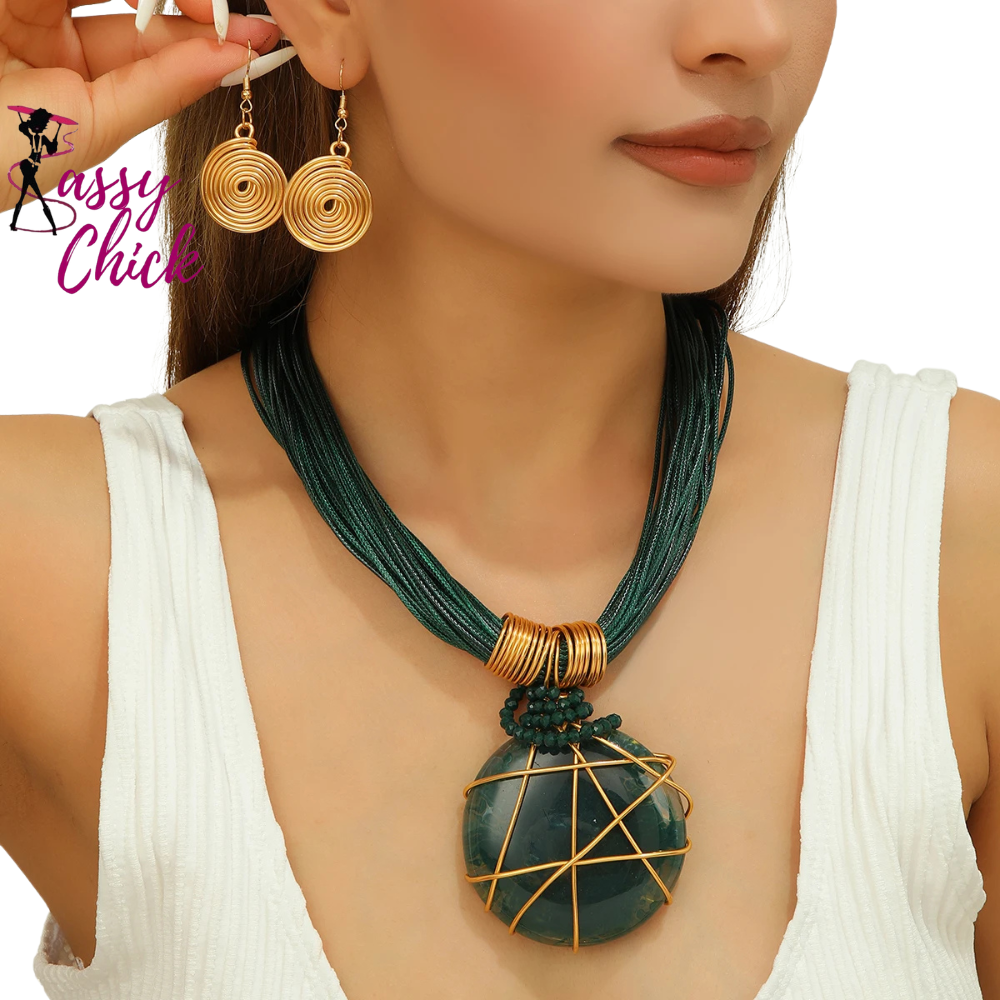 Geometric Round Resin Gems Aluminum Wire Woven Jewelry Sassy Chick