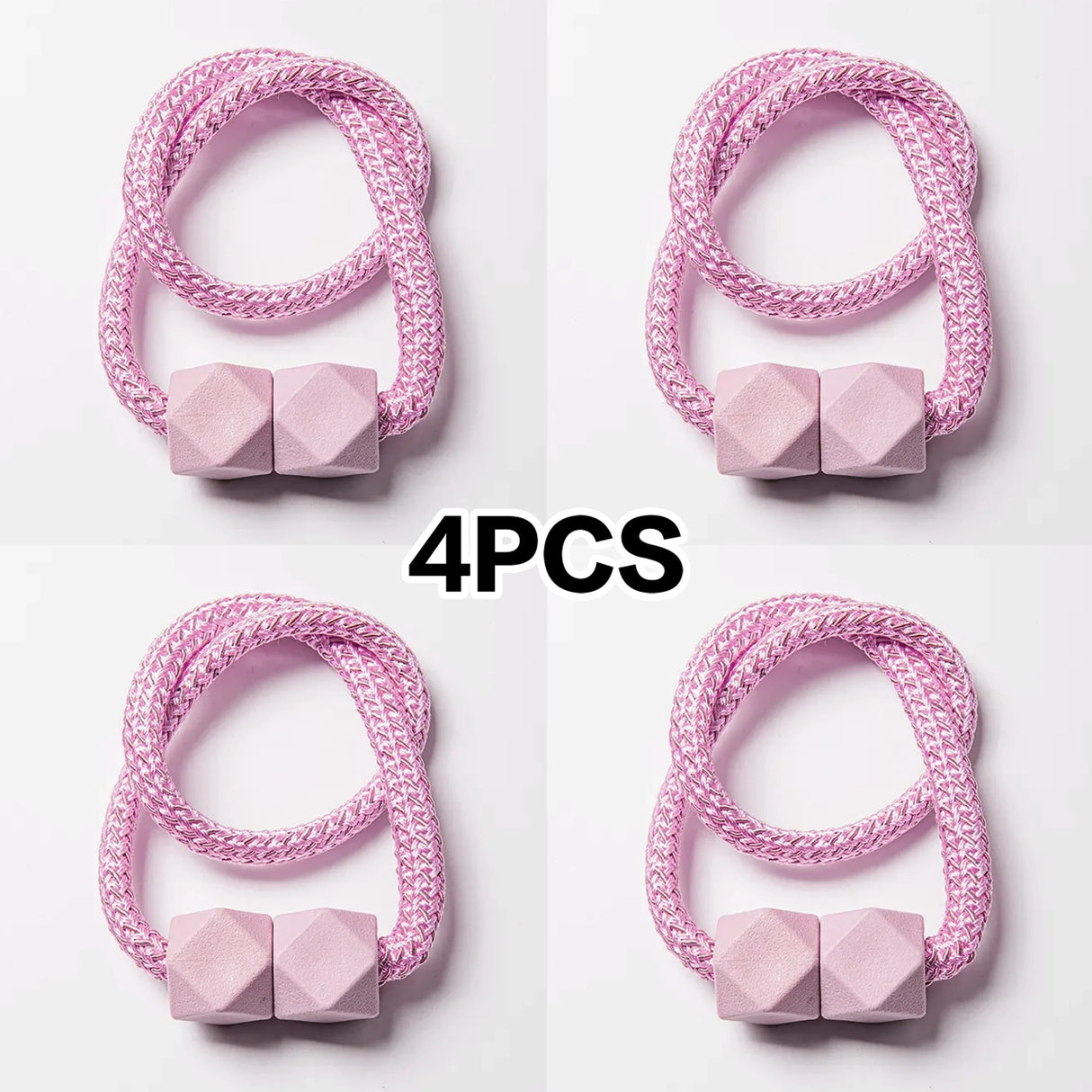 Set of 4 magnetic curtain tiebacks with thick rope design in a living room