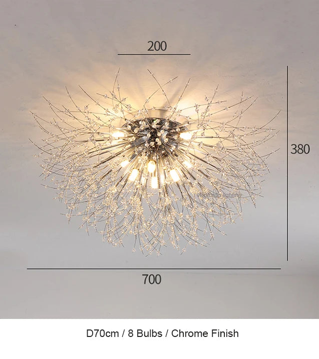 LED firework chandelier with crystal dandelion branches for ceiling decor