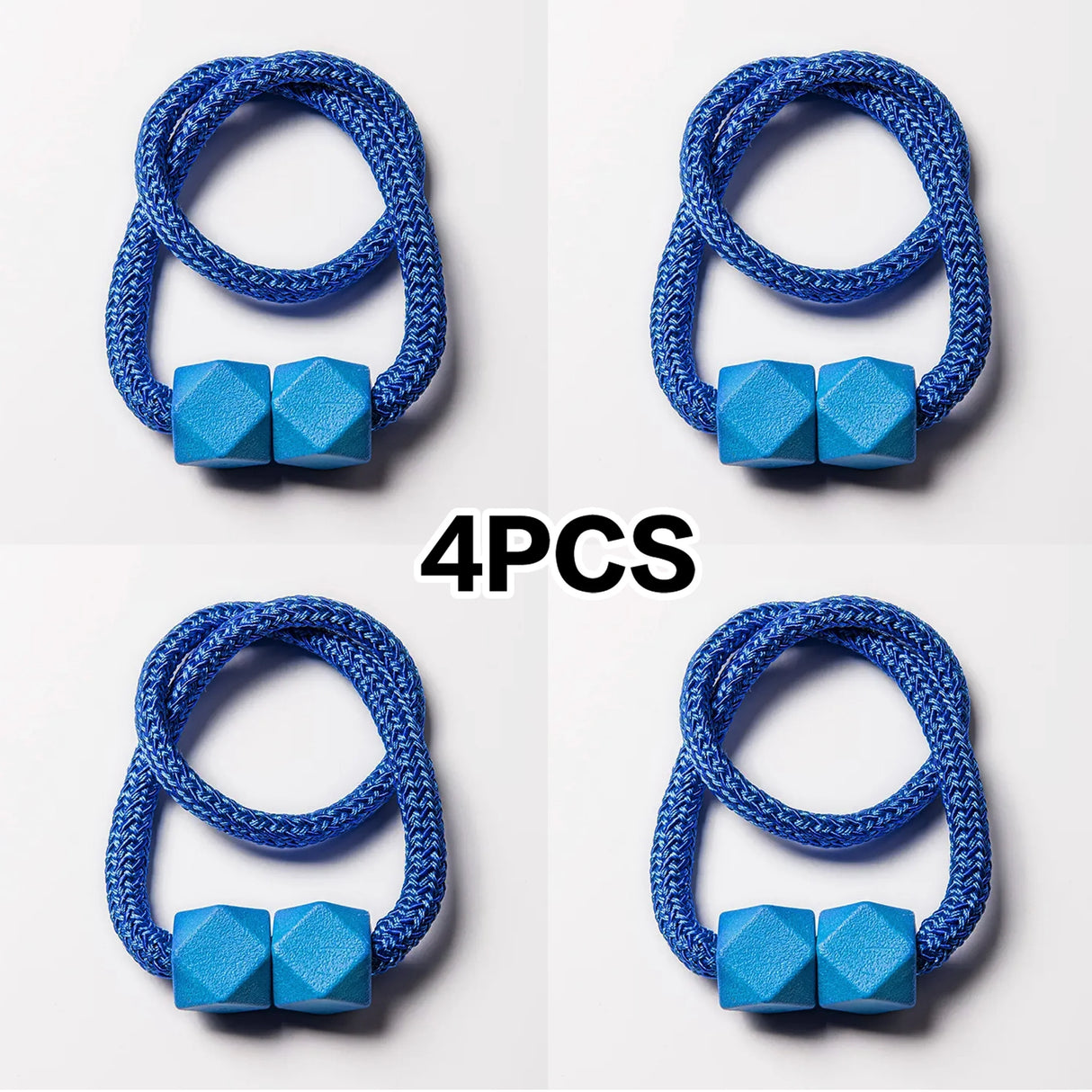 Set of 4 magnetic curtain tiebacks with thick rope design in a living room