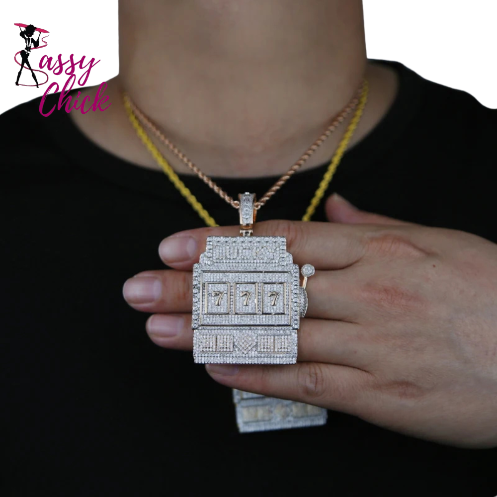 Iced Out Bling Zircon Lucky 777 Charm Pendant Necklaces SAssy Chick