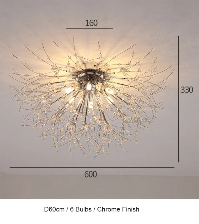 LED firework chandelier with crystal dandelion branches for ceiling decor