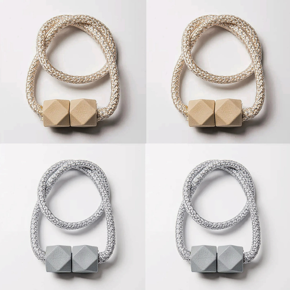 Set of 4 magnetic curtain tiebacks with thick rope design in a living room