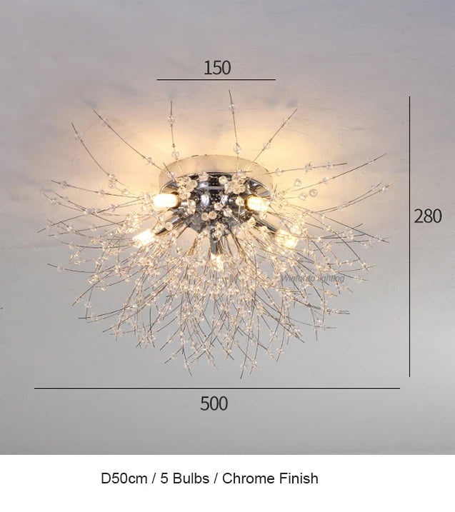 LED firework chandelier with crystal dandelion branches for ceiling decor