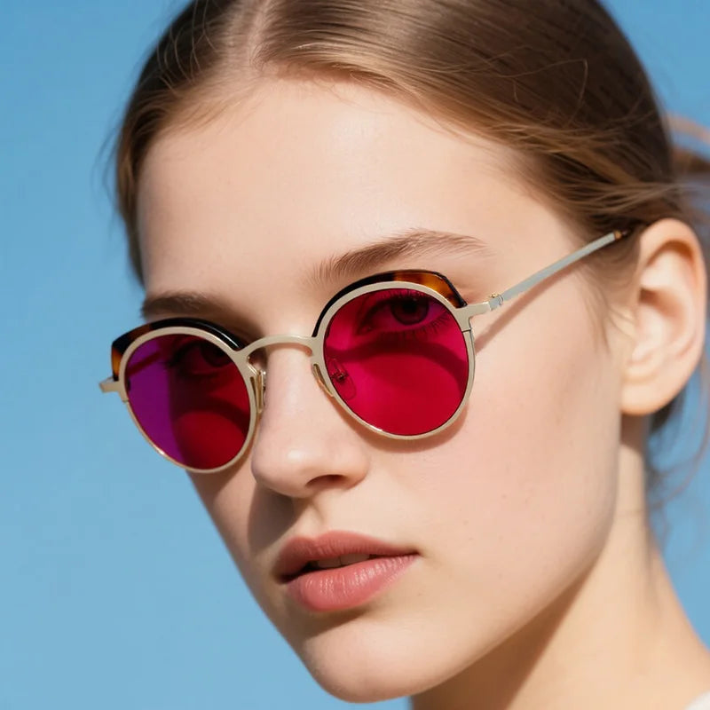 Women wearing luxury cat eye sunglasses with acetate metal frame and UV400 lenses
