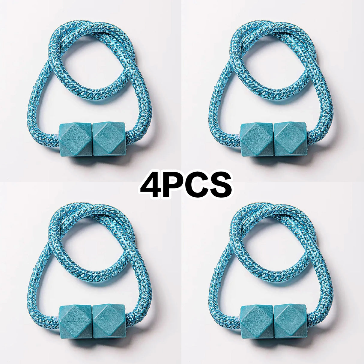 Set of 4 magnetic curtain tiebacks with thick rope design in a living room