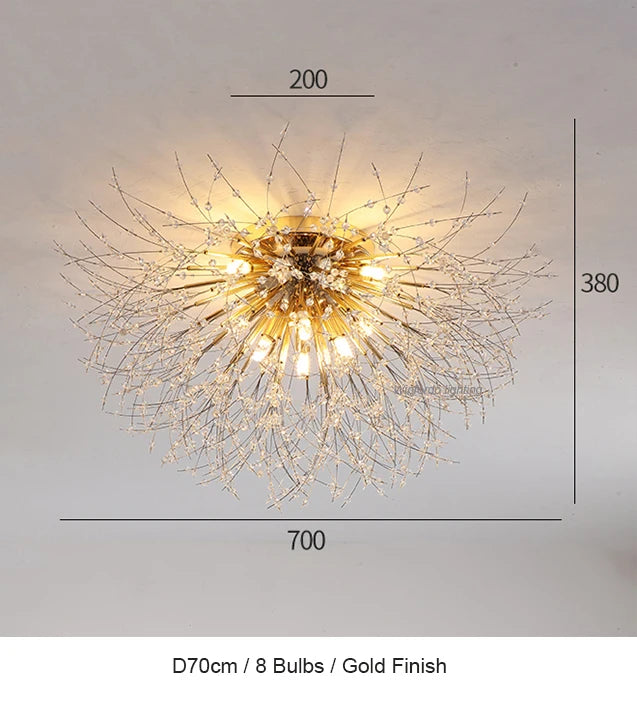 LED firework chandelier with crystal dandelion branches for ceiling decor