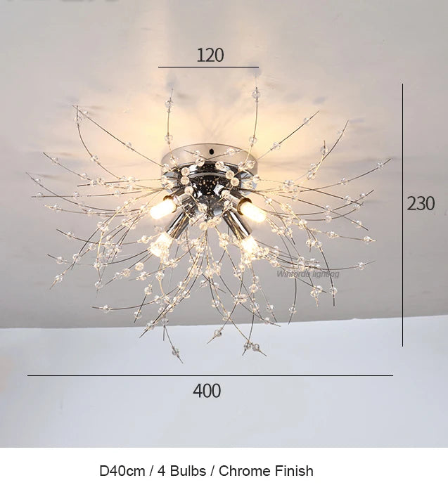 LED firework chandelier with crystal dandelion branches for ceiling decor