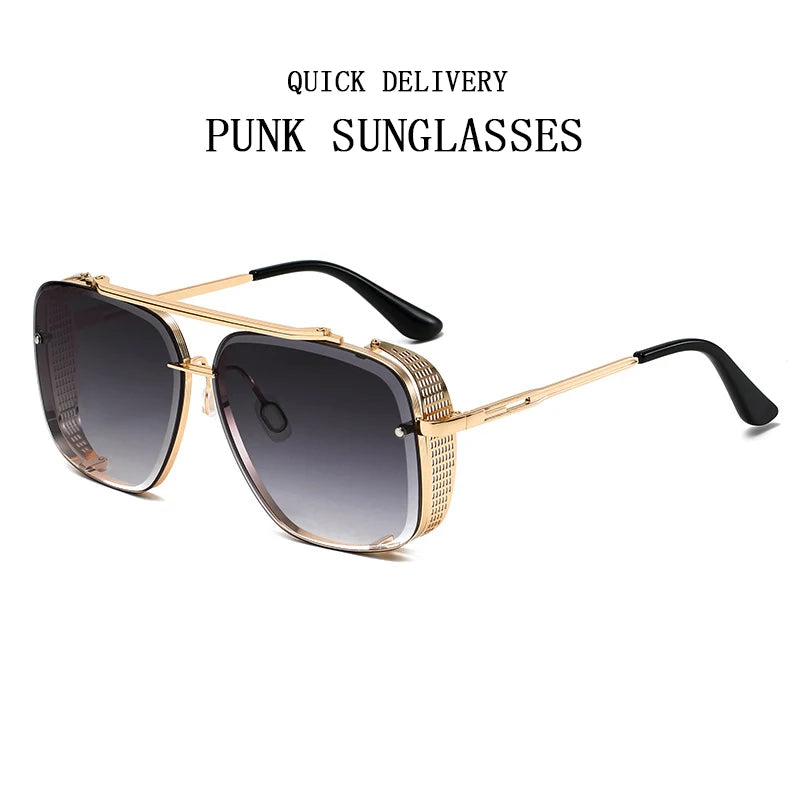 Oversized punk steampunk square sunglasses for men