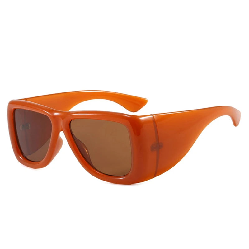Oversized square jelly color sunglasses with wide frame design and UV400 protection for retro outdoor fashion style.