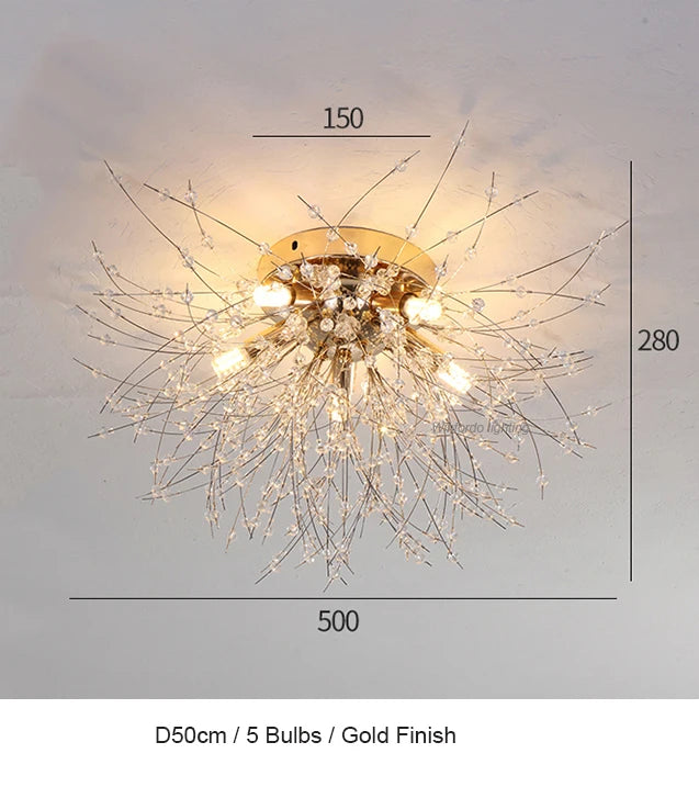 LED firework chandelier with crystal dandelion branches for ceiling decor