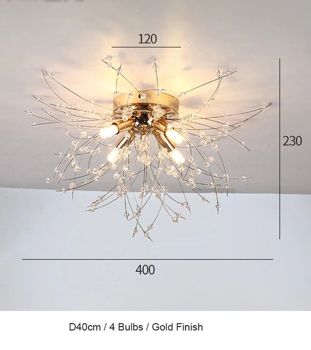 LED firework chandelier with crystal dandelion branches for ceiling decor