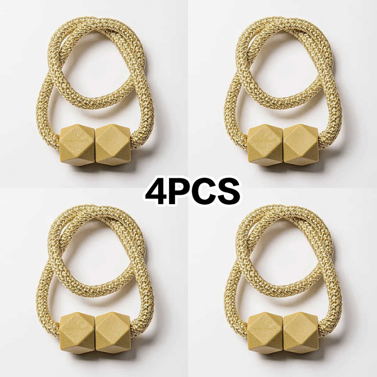 Set of 4 magnetic curtain tiebacks with thick rope design in a living room