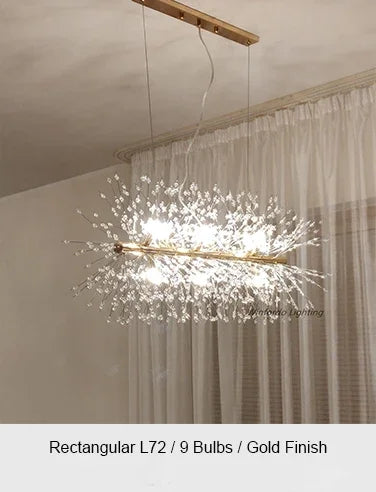 LED firework chandelier with crystal dandelion branches for ceiling decor