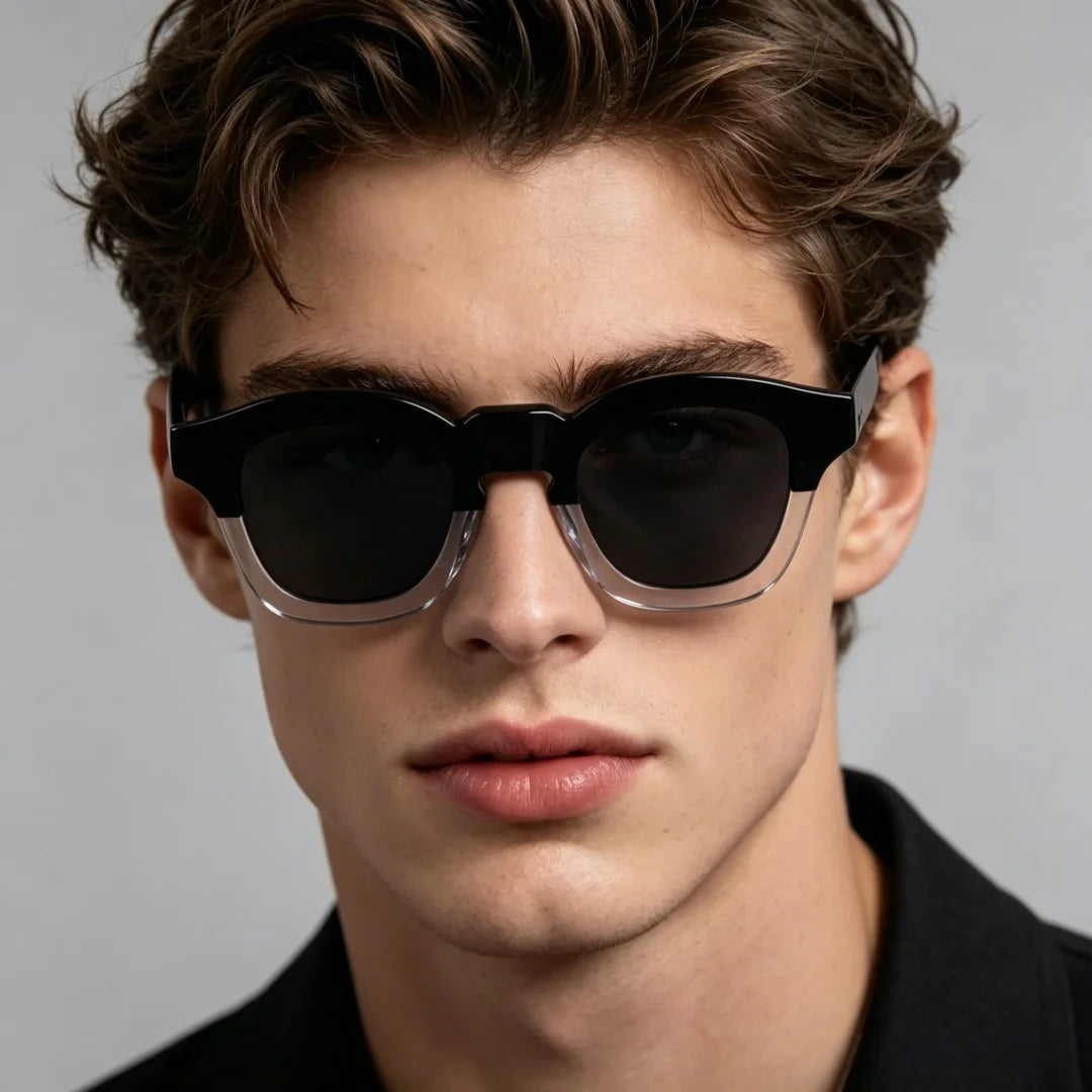 Man wearing Retro square frame sunglasses with polarized UV400 lens
