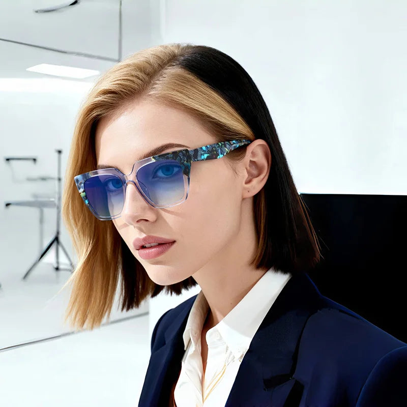 Women wearing retro square sunglasses with acetate frame and UV400 protection