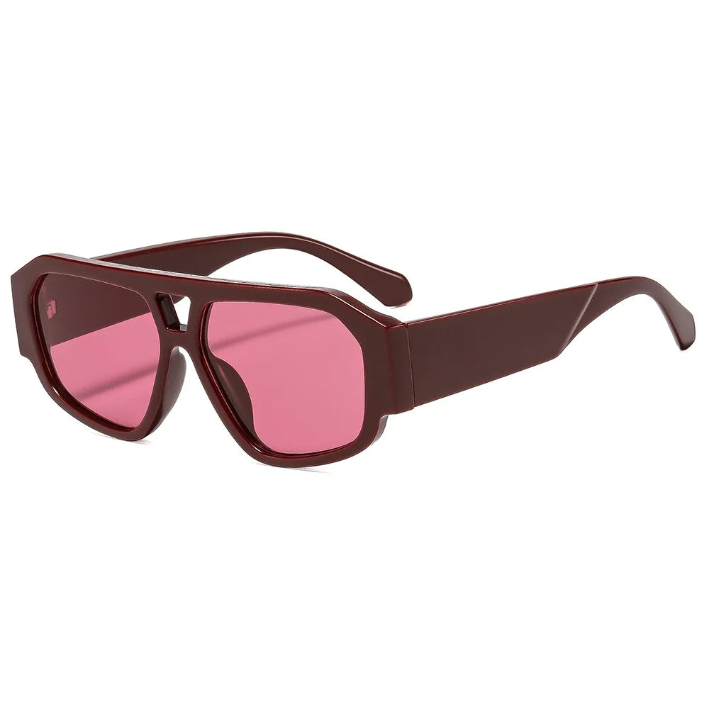 Women’s vintage square sunglasses with double beam frame, black gradient lens, and UV400 outdoor fashion eyewear.