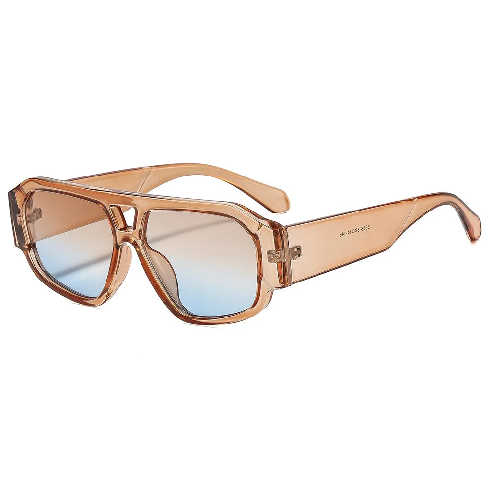 Women’s vintage square sunglasses with double beam frame, black gradient lens, and UV400 outdoor fashion eyewear.