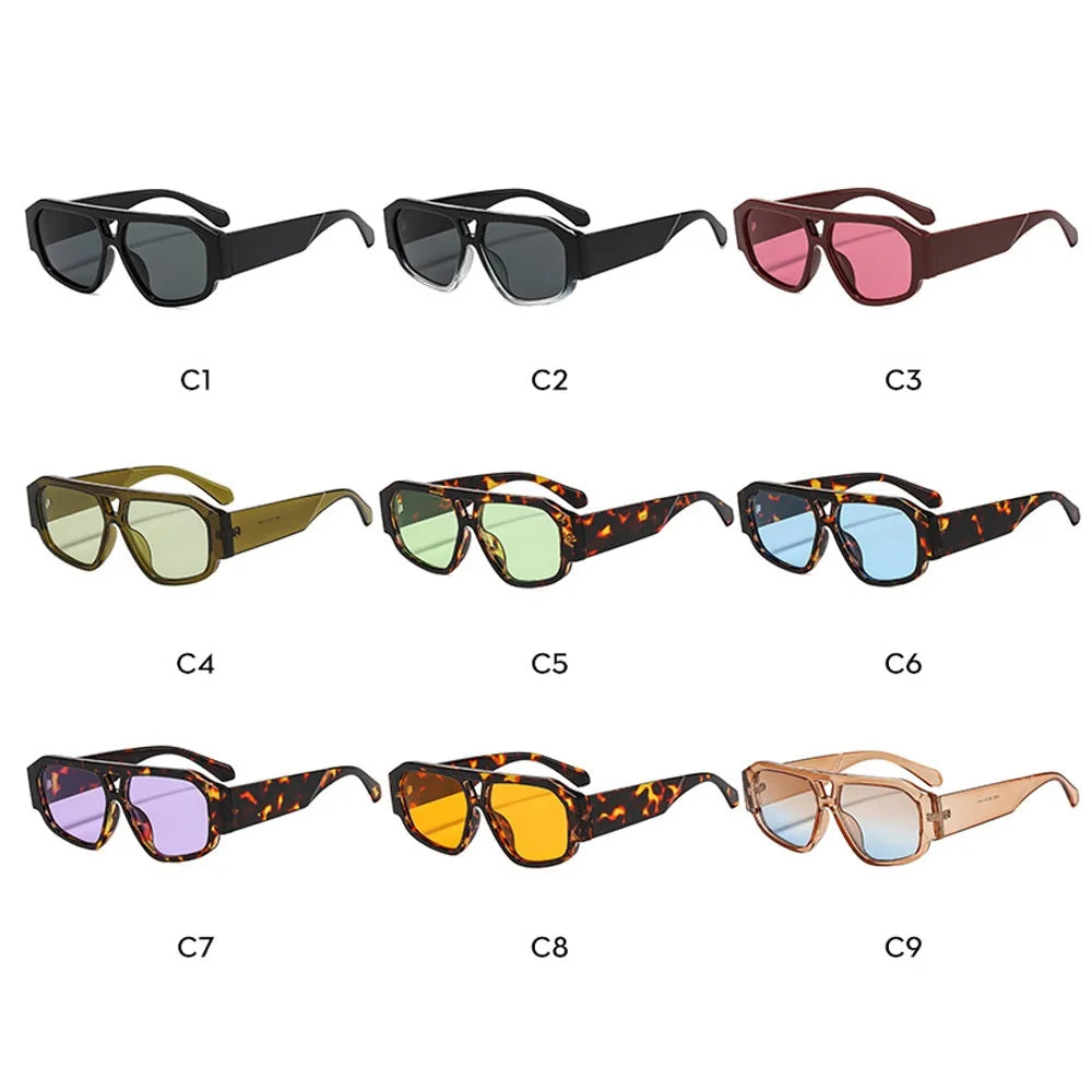 Women’s vintage square sunglasses with double beam frame, black gradient lens, and UV400 outdoor fashion eyewear.