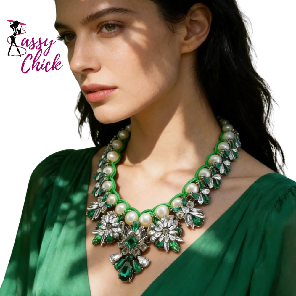 Statement Bronze Resin Gem Rhinestone Crystal Necklace Sassy Chick