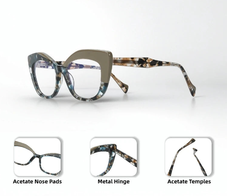 Women’s vintage multicolor cat eye glasses with acetate frame and clear lenses