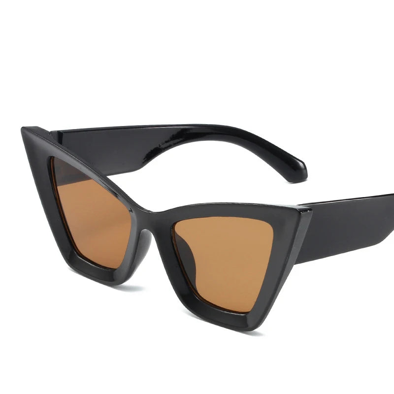 Vintage cat-eye sunglasses with square frame design for women, retro fashion eyewear for outdoor and everyday style.