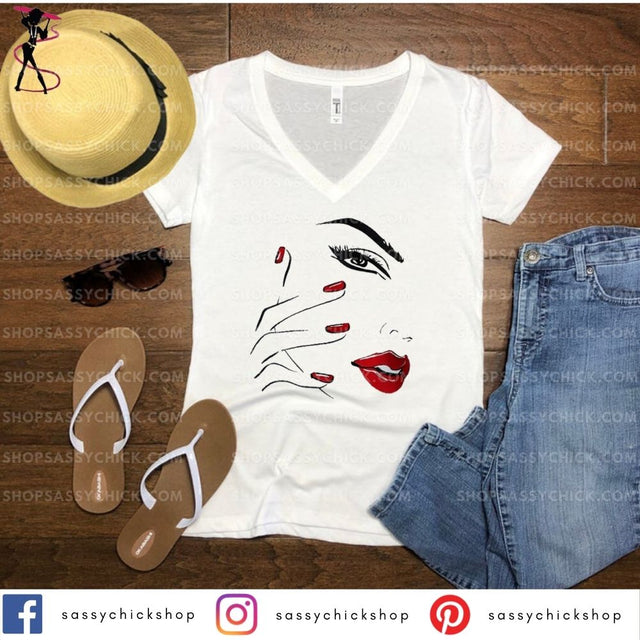 Red Nail Lips V-Neck - Shop Sassy Chick