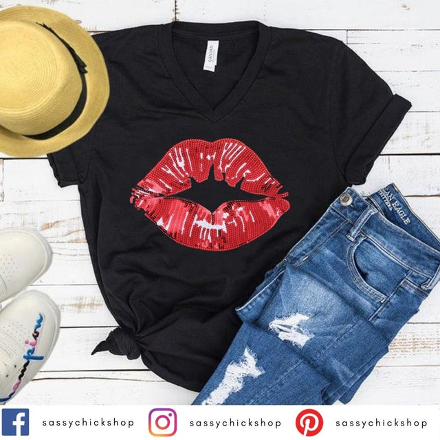 Red Lips V-Neck - Shop Sassy Chick